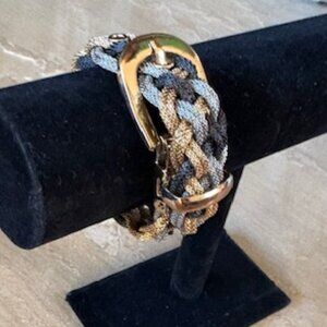 Vintage Buckle Clasp Woven Braided Metal Mesh Bracelet Tri Color Adjustable